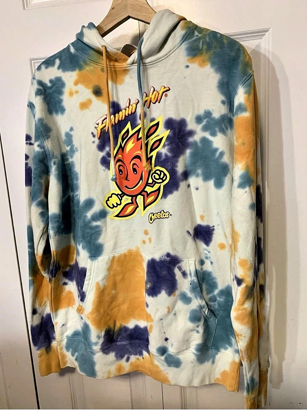 Cheetos Mens Sz M Blue Tie Dye Flamin Hot Outdoor Sweatshirt Hoodie Camo